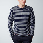 Sailor Strip Knit Henley // Blue + White (L)