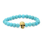 Turquoise Beaded Bracelet with 18k Gold Plated Skull