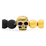 Lava Beaded Skull Bracelet // Black + Gold