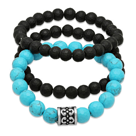 Lava Detailed Bracelets // Black + Turquoise // Set of 3