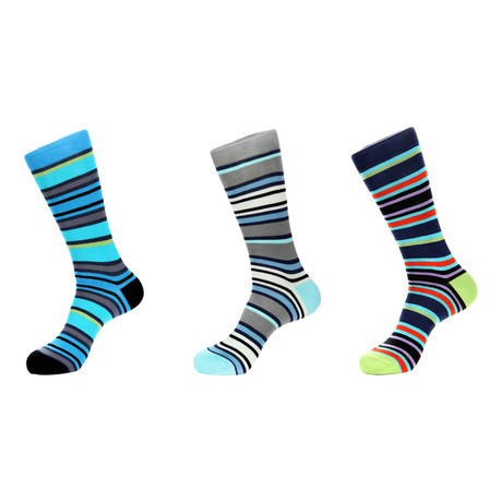 Dress Socks // Boldly Striped // Pack of 3 (Blue, Grey, Black Multi)