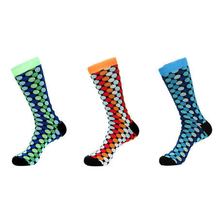 Dress Socks // Spotted // Pack of 3 (Green, Orange, Blue)