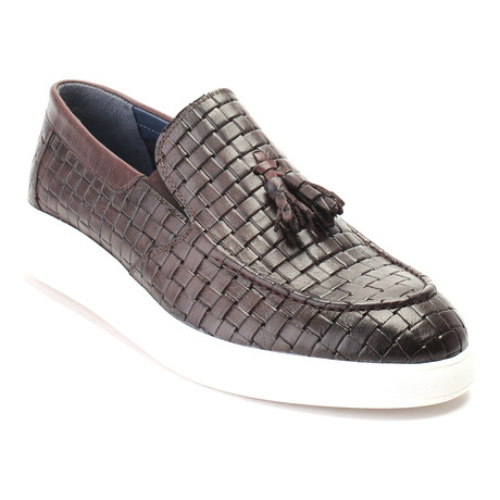 Leather Basket Weave Tassel Loafer Sneaker // Brown (Euro: 40)