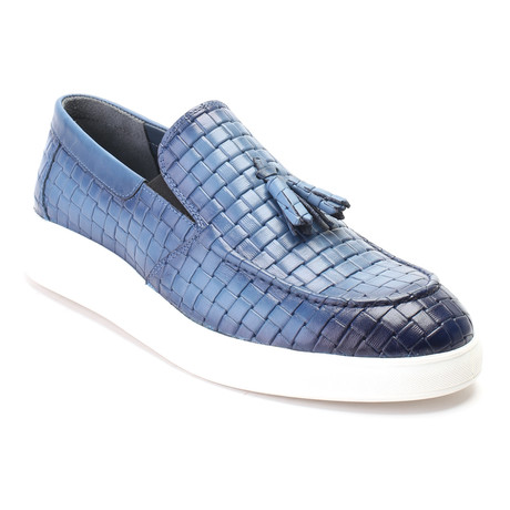 Leather Basket Weave Tassel Loafer Sneaker // Blue (Euro: 42)
