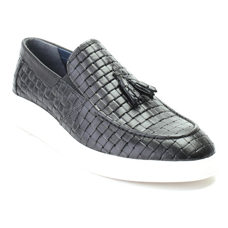 Leather Basket Weave Tassel Loafer Sneaker // Black (Euro: 44)