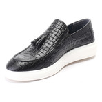 Leather Basket Weave Tassel Loafer Sneaker // Black (Euro: 44)