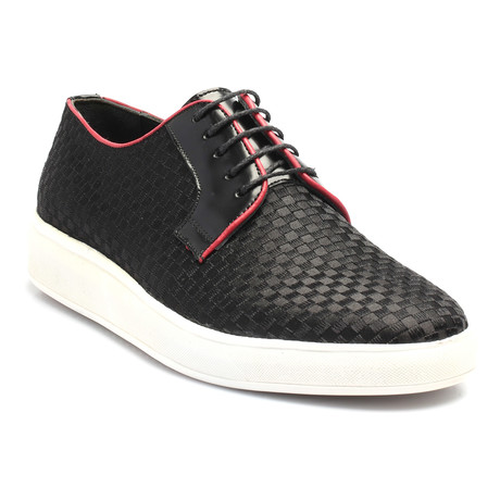 Leather Basket Weave Lace-Up Derby Sneaker // Black (Euro: 40)