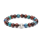 Lapis Lazuli + Red Tiger Eye Beaded + Silver Plated Buddha Charm Bracelet // Multi