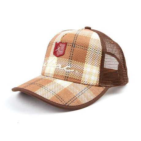 Straw Plaid Trucker Hat // Brown
