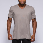 V-Neck Embroidered Logo Tee // Taupe (S)