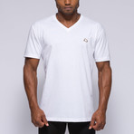 V-Neck Embroidered Logo Tee // White (M)