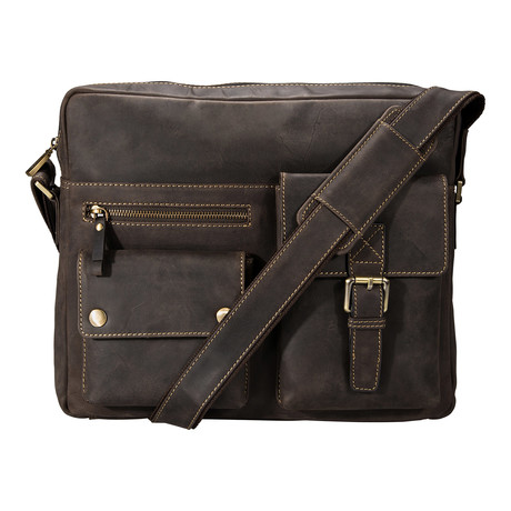 Distressed Leather Messenger Bag // Brown