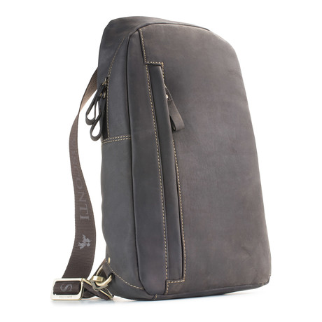 Shark Distressed Leather Backpack + Sling Shoulder Bag // Brown