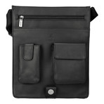 Distressed Leather Organizer Messenger (Black)