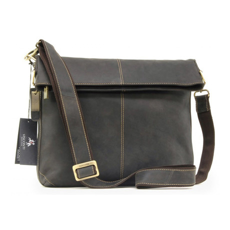 Distressed Leather Folding Messenger // Brown