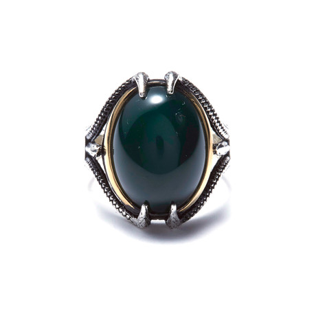 Green Onyx Gold Claw Engraved (Size 8.5)