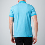 Microstripe Short-Sleeve Polo With Front Pocket // Aqua + White (L)