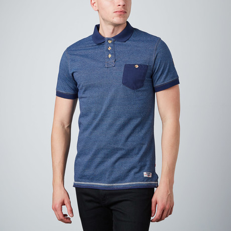 Microstripe Short-Sleeve Polo With Front Pocket // Navy + Blue (XS)