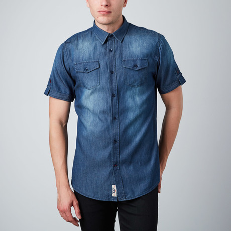 Short-Sleeve Washed Chambray Button-Up // Faded Blue (S)