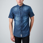 Short-Sleeve Washed Chambray Button-Up // Faded Blue (2XL)