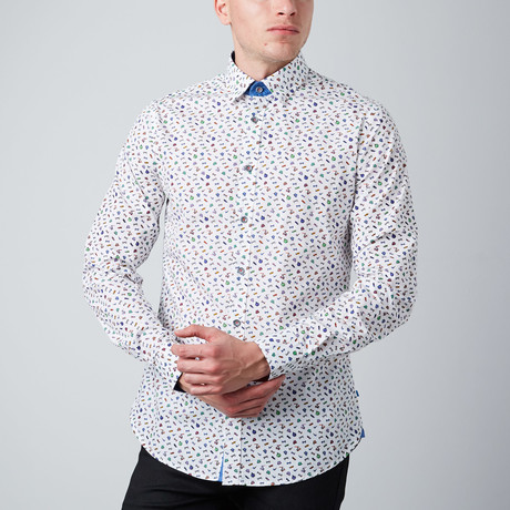 Dapper Print Long-Sleeve Button-Up Shirt // White (S)