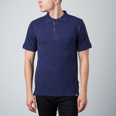 Piqué Short-Sleeve Polo With Front Pocket // Navy (S)