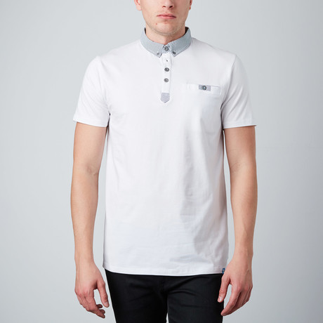 Button-Down Short-Sleeve Polo With Contrast Collar // White + Grey (XS)