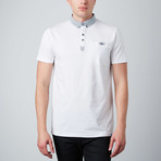Button-Down Short-Sleeve Polo With Contrast Collar // White + Grey (M)