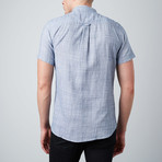 Short-Sleeve Band Collar Button-Up Shirt // Blue (S)