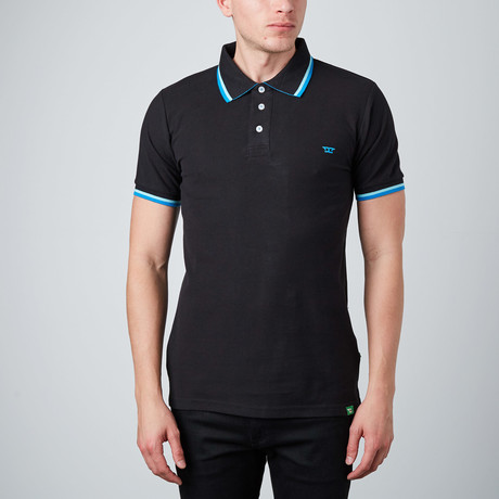 Polo With Contrast Tipping // Black + Blue (S)