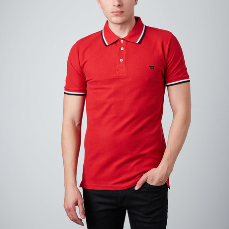 Short-Sleeve Polo With Contrast Tipping // Red + Black (S)