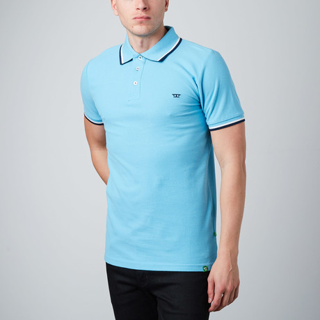 Short-Sleeve Polo With Contrast Tipping // Sky + Black (S)