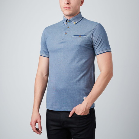 Short-Sleeve Polo With Jaquard Collar // Blue (XS)