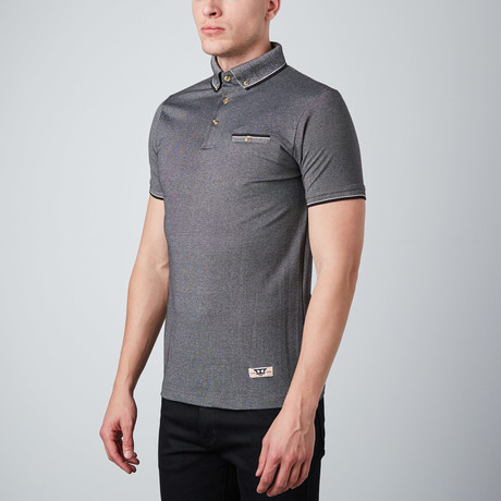 Short-Sleeve Polo With Jaquard Collar // Charcoal (XS)