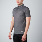 Short-Sleeve Polo With Jaquard Collar // Charcoal (M)