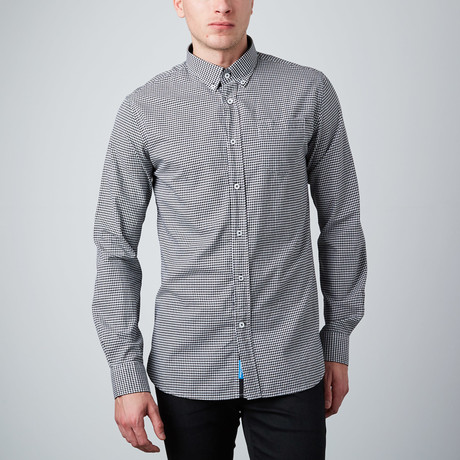 Long-Sleeve Houndstooth Button-Up Shirt // Black + White (S)
