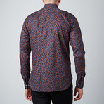 Floral Long-Sleeve Button-Up Shirt // Blue + Black + Rust (L)