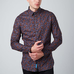 Floral Long-Sleeve Button-Up Shirt // Blue + Black + Rust (L)