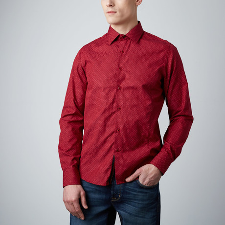Polkadot Button-Up Dress Shirt // Burgundy (S)