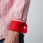 Pinstripe Button-Up Dress Shirt // Red (M)