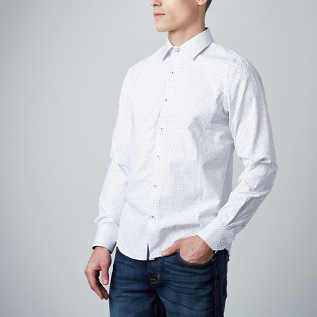 Polkadot Button-Up Dress Shirt // White (S)