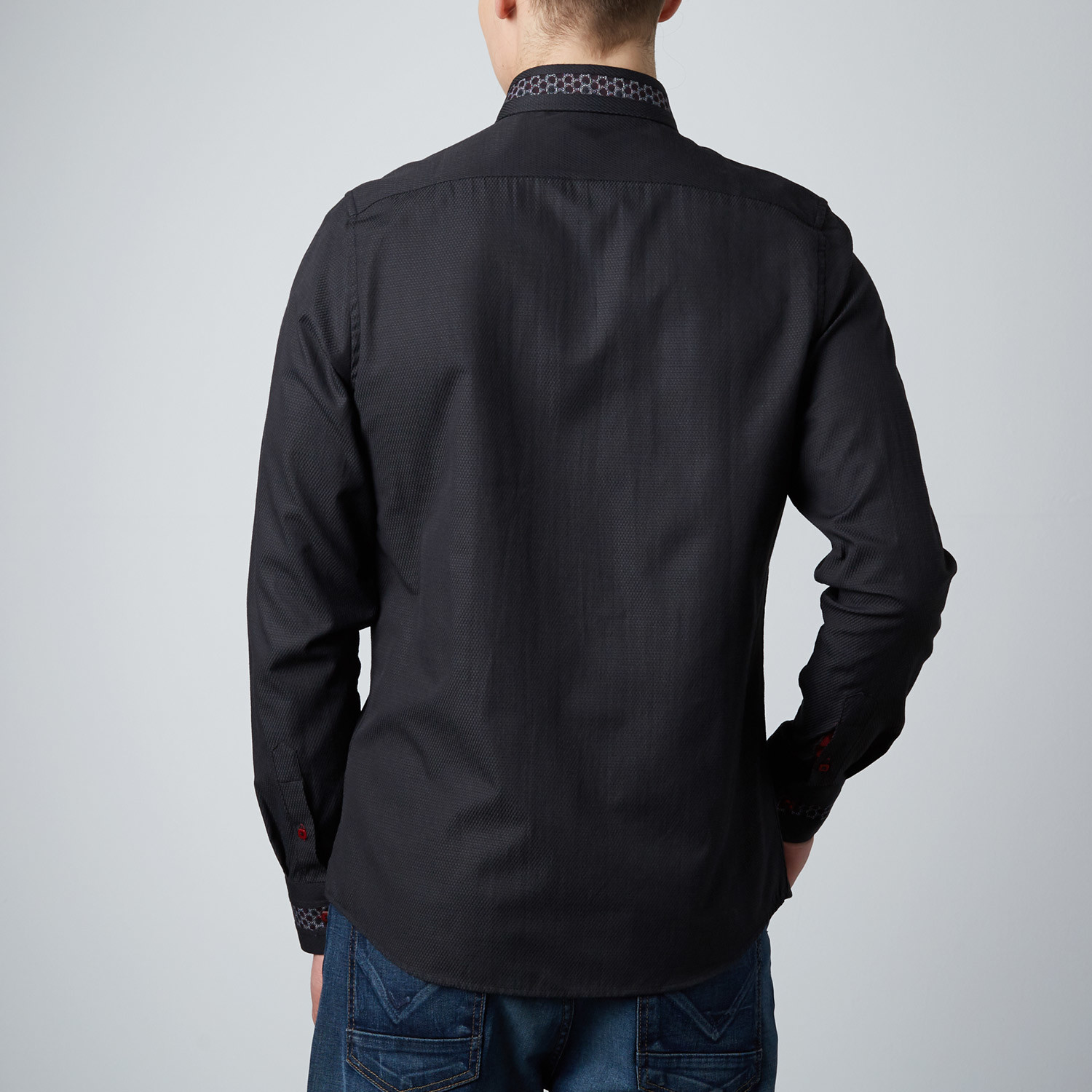Crosshatch Texture Button-Up Dress Shirt // Black (S) - Rosso Milano ...