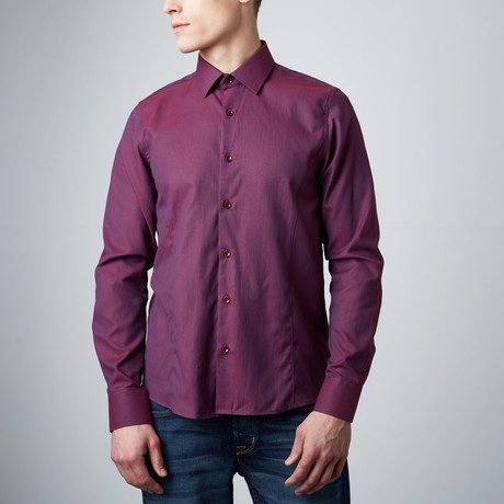 Scallop Texture Button-Up Dress Shirt // Navy (S)