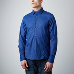 Scallop Texture Button-Up Dress Shirt // Royal (L)