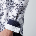 Corsage Button-Up Dress Shirt // White + Navy (L)