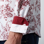 Corsage Button-Up Dress Shirt // White + Red (M)