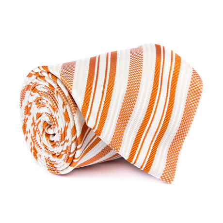 Zegna // Textured Variated Stripe Tie // Orange