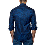 Jacquard Woven Button-Up // Navy (L)