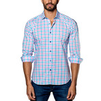 Plaid Woven Button-Up // Pink + Blue (S)