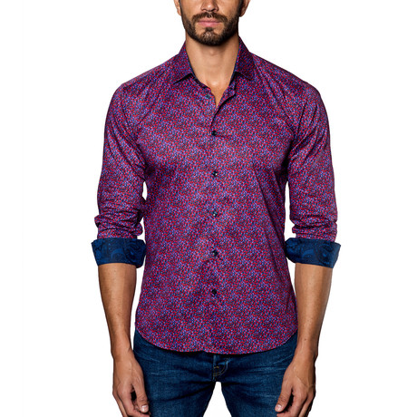 Woven Button-Up // Red + Purple (S)